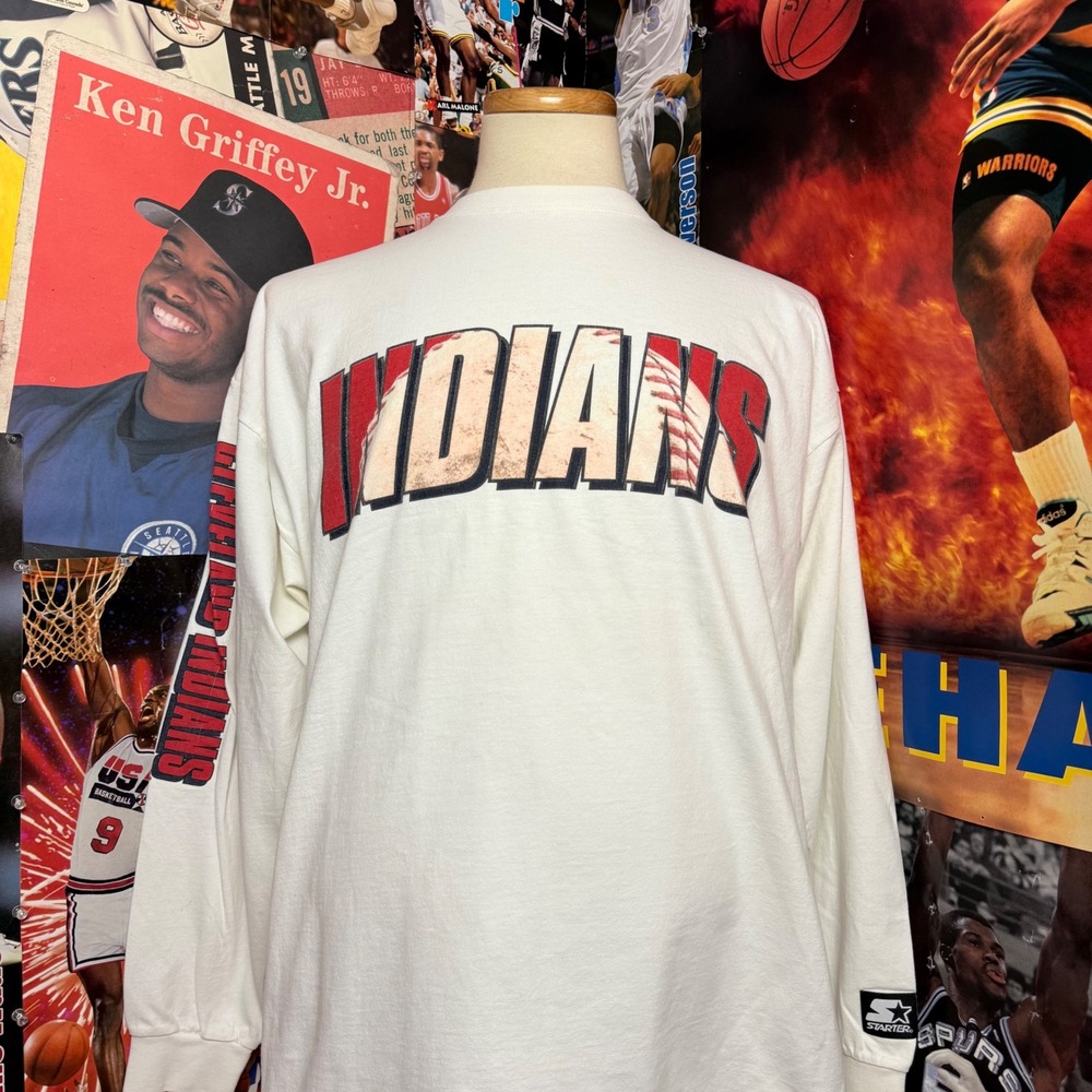 Vintage 90s Cleveland Indians Guardians Long‎ Sleeve Starter MLB Tee Sz XL